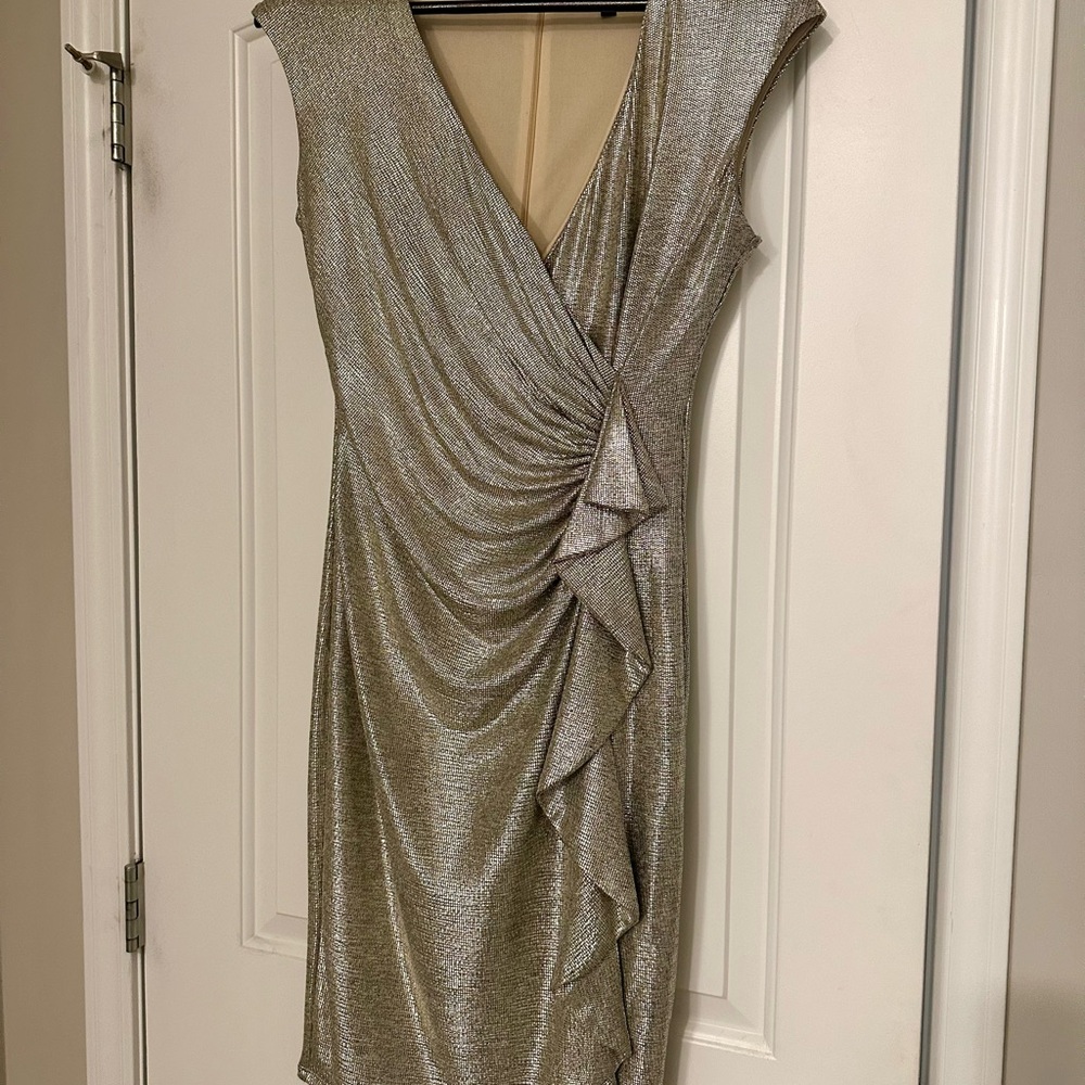 Women’s Marina gold/silvery midi dress, stretchy and comfortable
